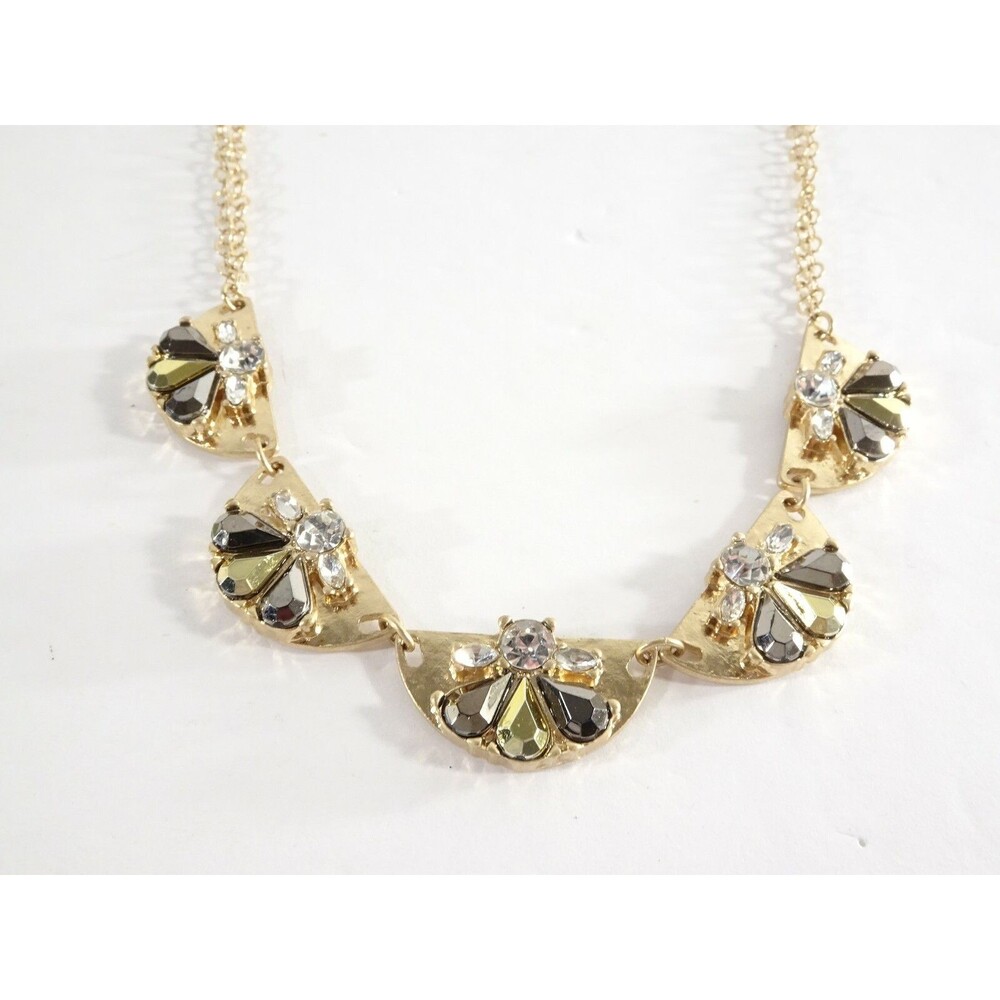 Bay to Baubles Stitch Fix Women's Clear Metallic Crystal Fan Necklace NWT 50